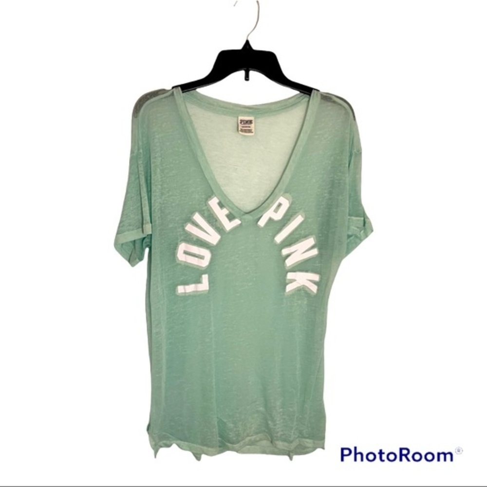 PINK Women's Mint Sheer V-Neck Size Small (Oversized, Fits Like Large)